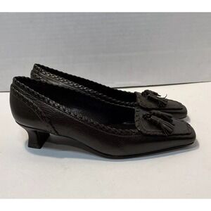 Stuart Weitzman Womens 6M Pewter Brown Tassels Whip Stitch Loafer Shoe Spain Y2K